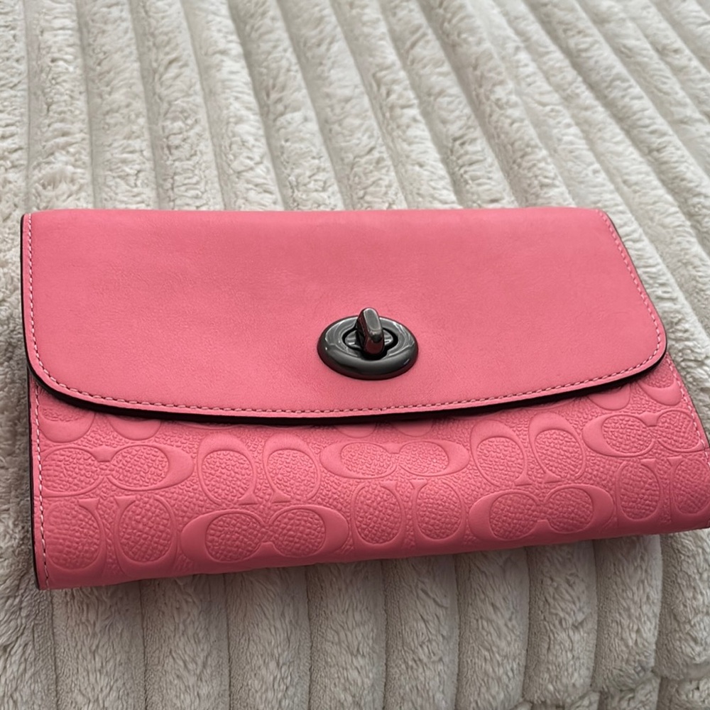 Coach Pink Embossed Women's Wallet on a chain